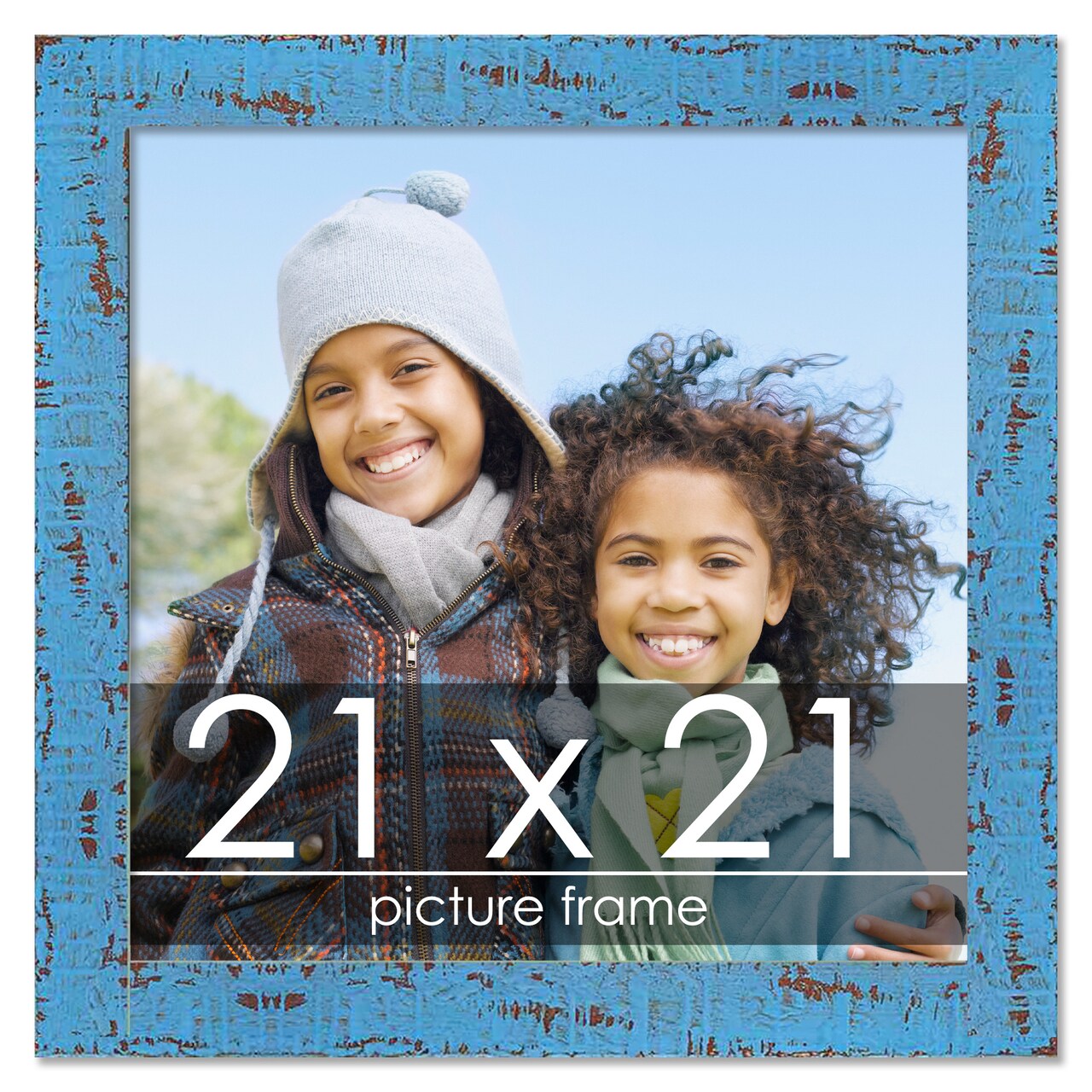 Square Shabby Chic Blue Picture Frame - UV Acrylic, Foam Board Backing, Hanging Hardware